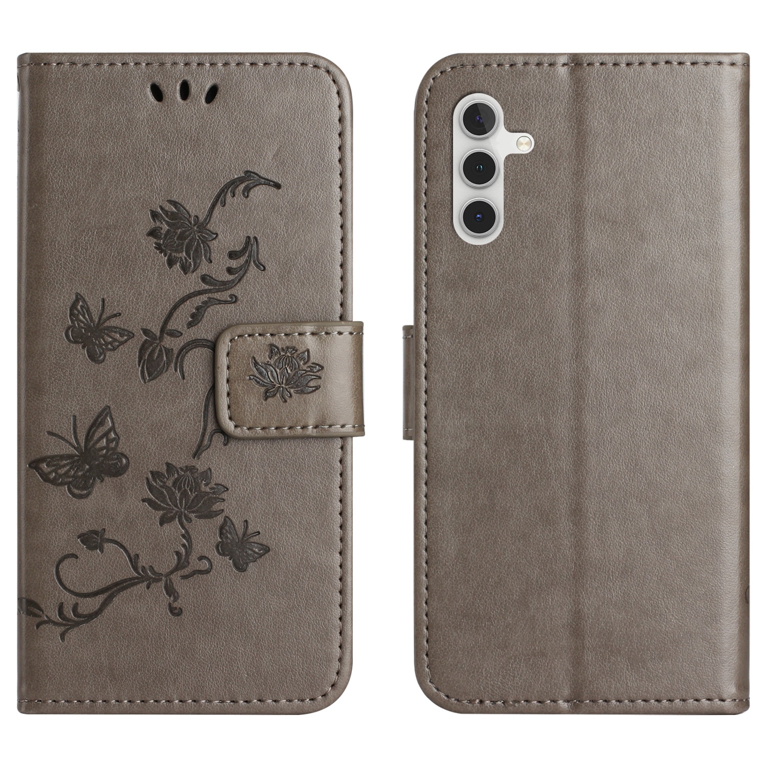 Custodia in pelle a farfalle per Samsung Galaxy S25 FE, Grigio