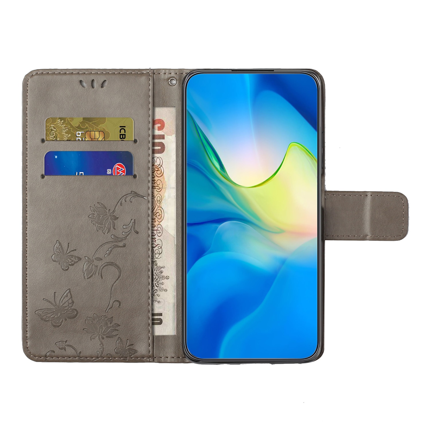 Custodia in pelle a farfalle per Samsung Galaxy S25 FE, Grigio