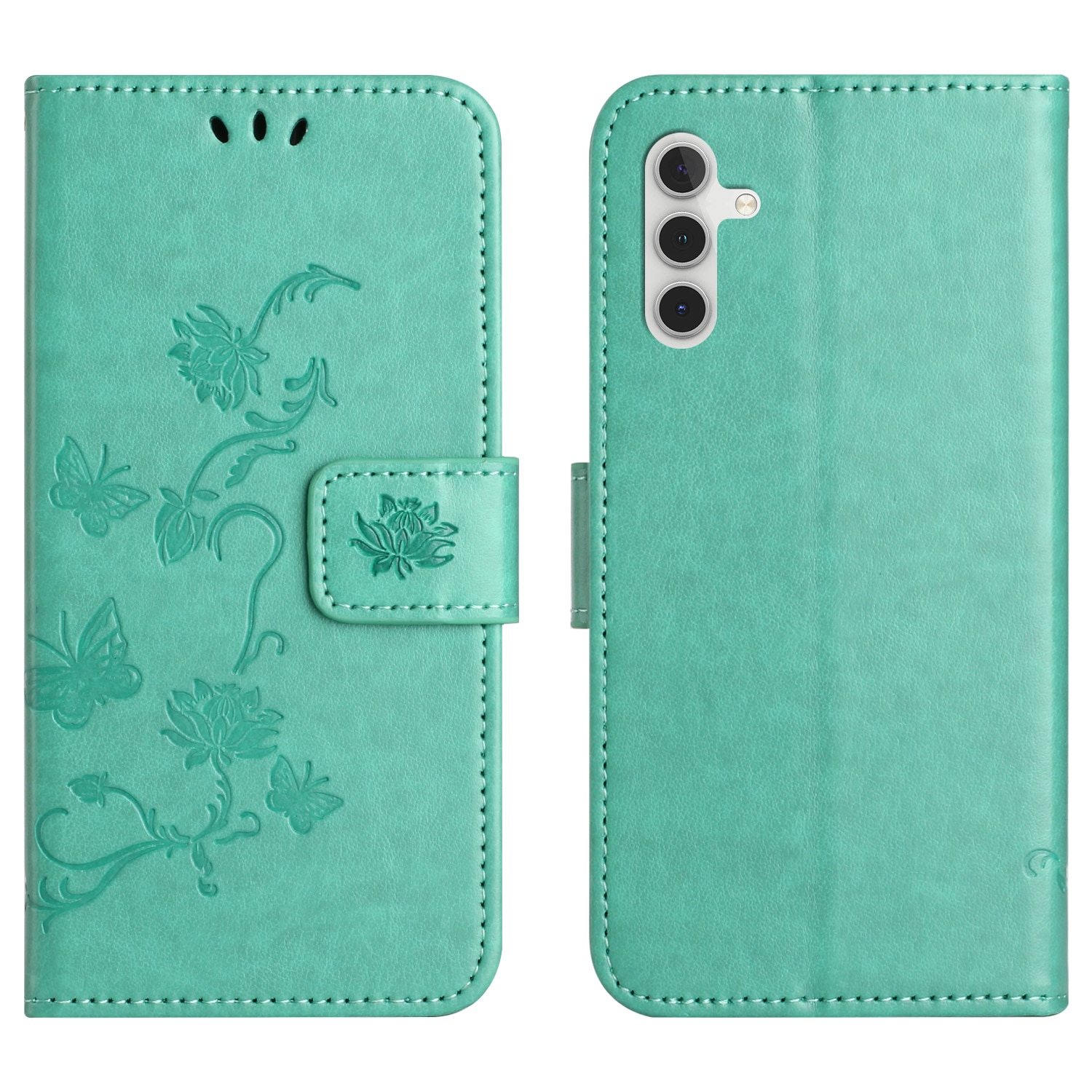 Custodia in pelle a farfalle per Samsung Galaxy S25 FE, Verde