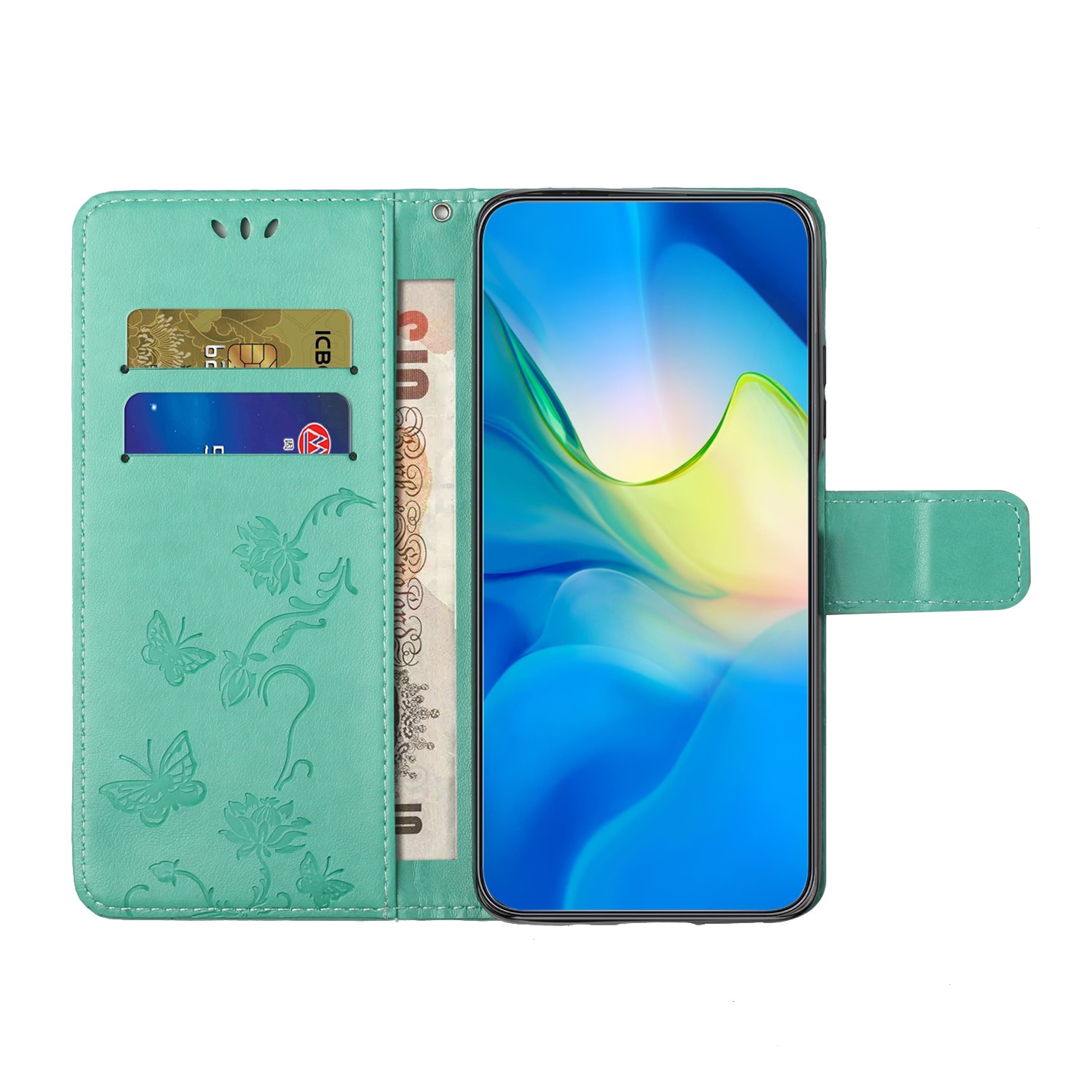 Custodia in pelle a farfalle per Samsung Galaxy S25 FE, Verde