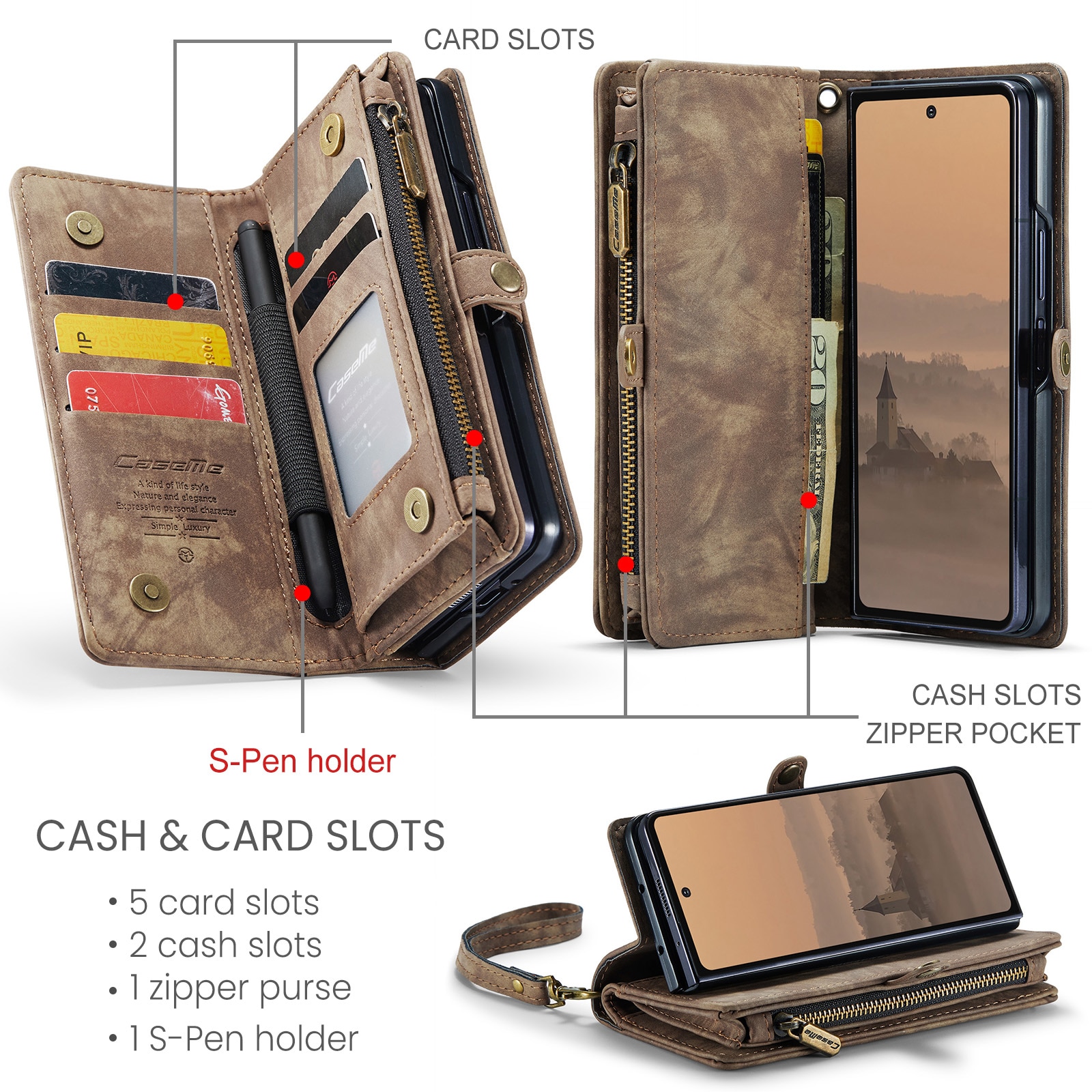 Cover portafoglio Multi-Slot Samsung Galaxy Z Fold 7 Marrone
