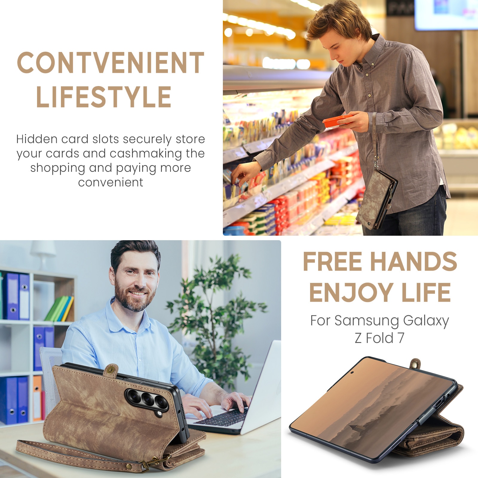 Cover portafoglio Multi-Slot Samsung Galaxy Z Fold 7 Marrone