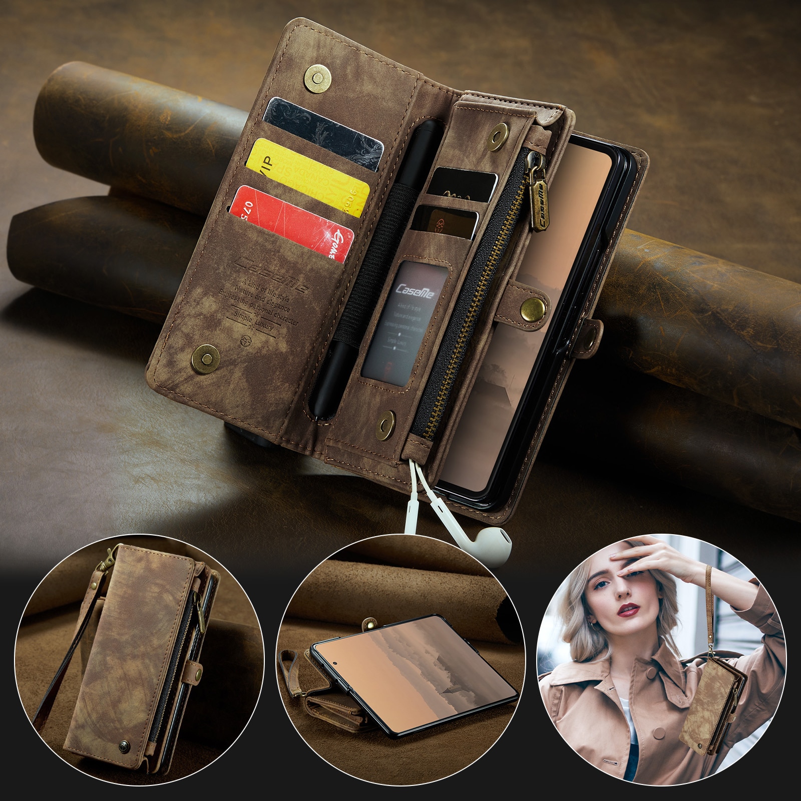 Cover portafoglio Multi-Slot Samsung Galaxy Z Fold 7 Marrone