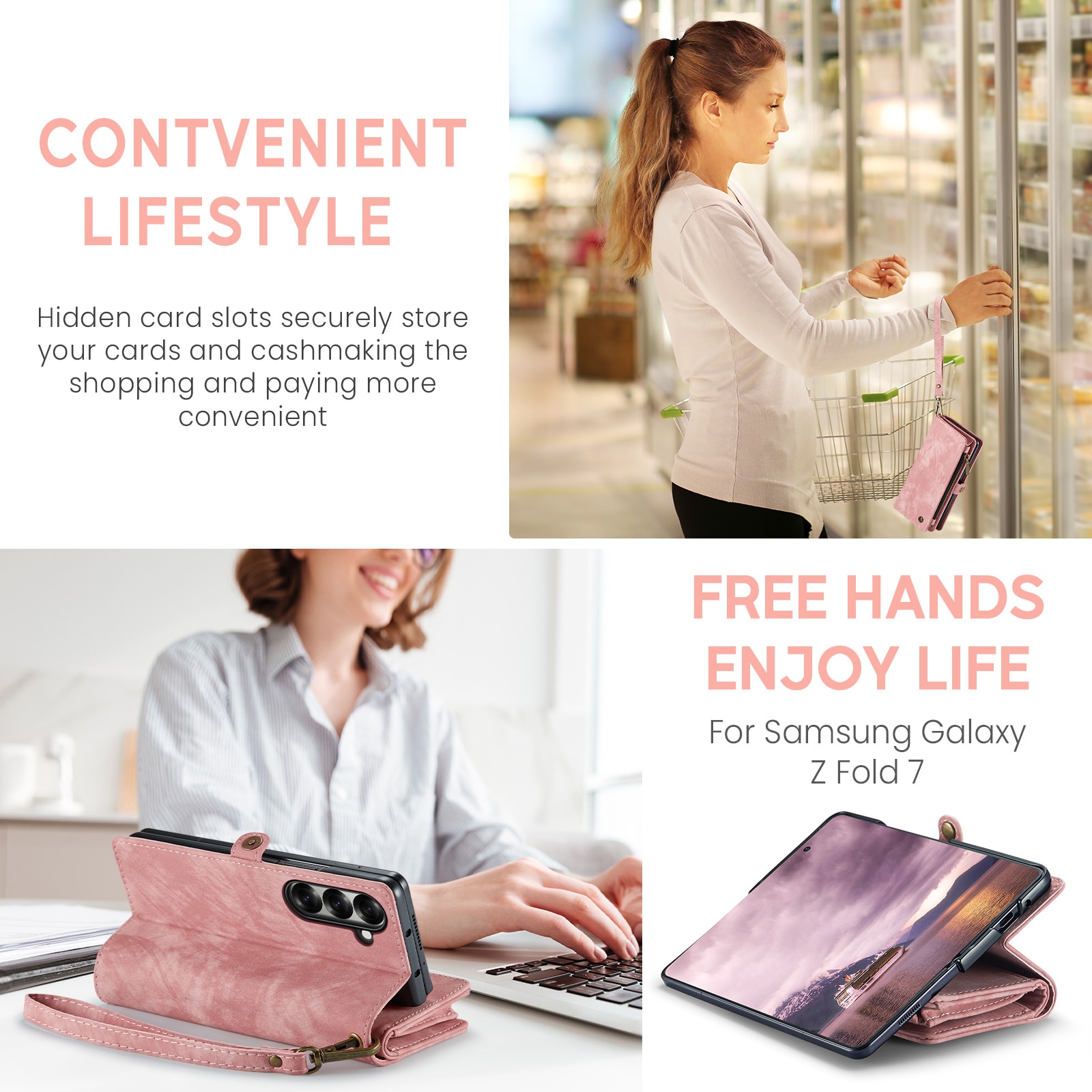 Cover portafoglio Multi-Slot Samsung Galaxy Z Fold 7 Rosa