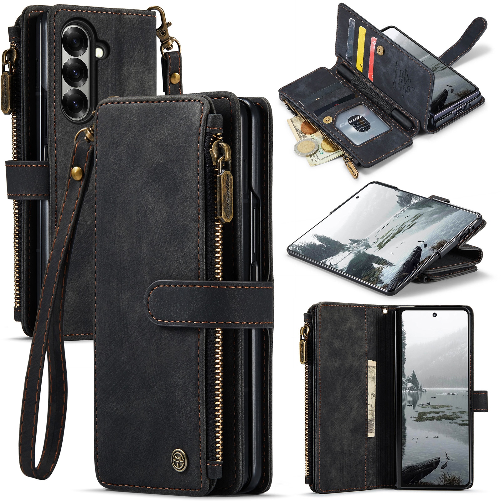 Custodie a portafoglio Zipper Samsung Galaxy Z Fold 7 nero