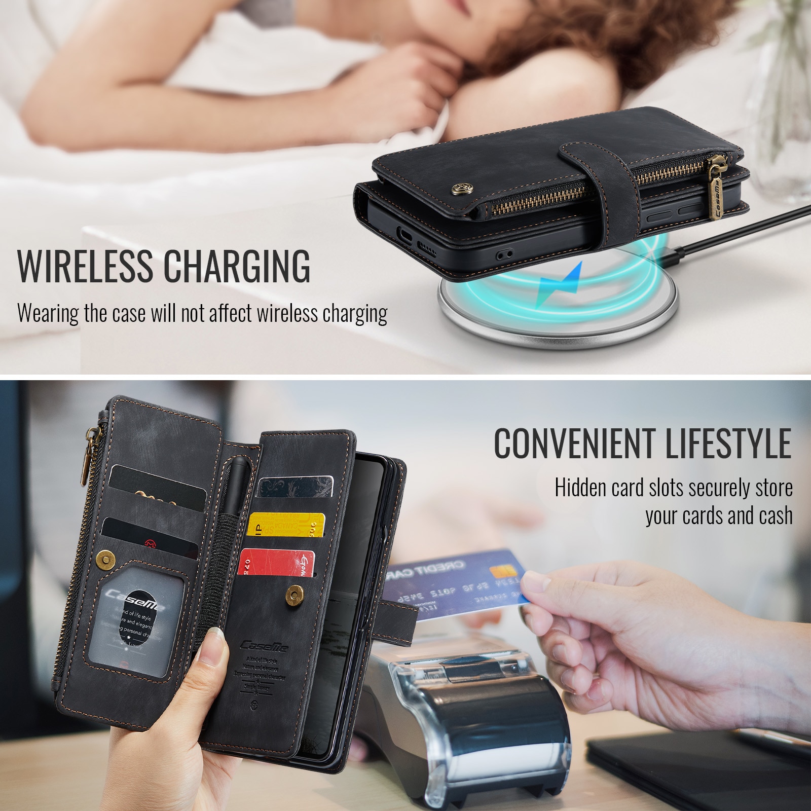 Custodie a portafoglio Zipper Samsung Galaxy Z Fold 7 nero