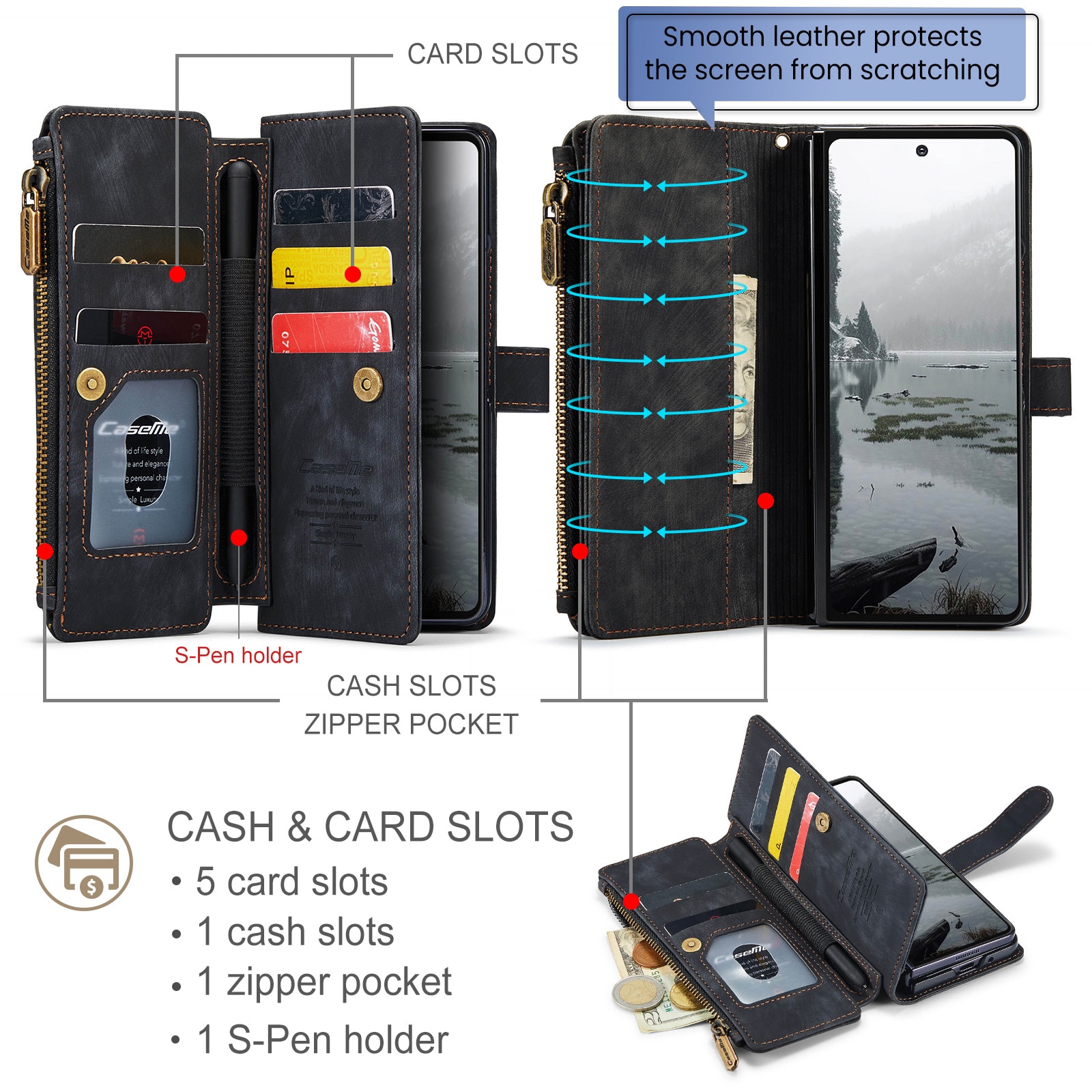Custodie a portafoglio Zipper Samsung Galaxy Z Fold 7 nero