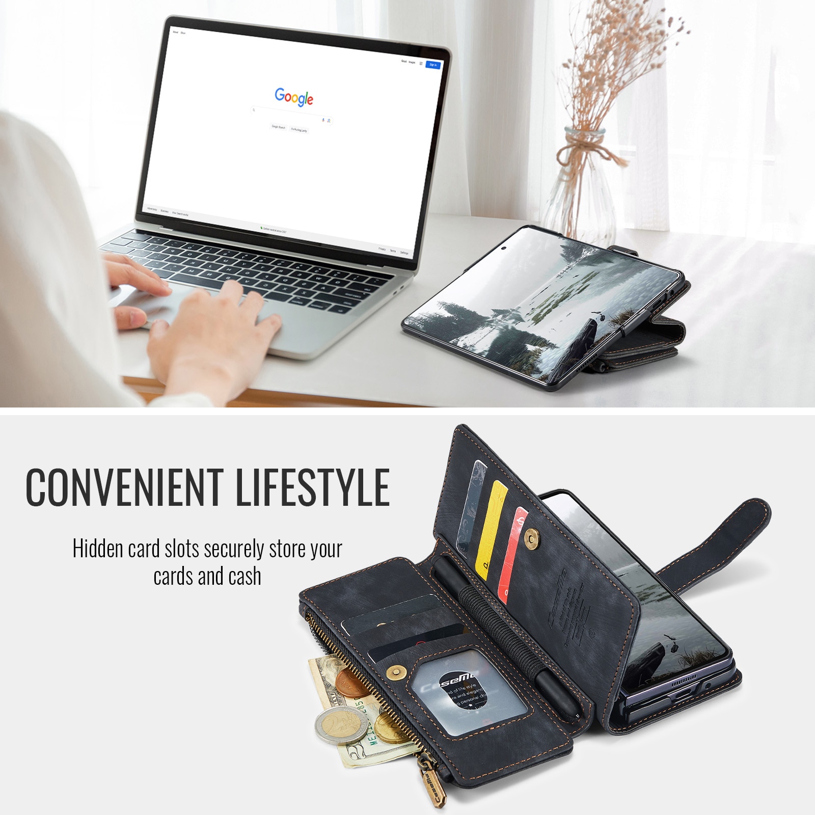Custodie a portafoglio Zipper Samsung Galaxy Z Fold 7 nero