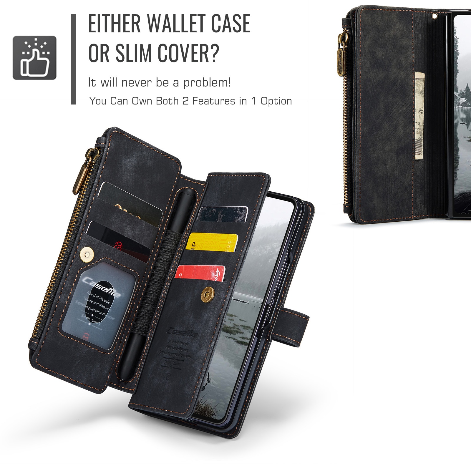 Custodie a portafoglio Zipper Samsung Galaxy Z Fold 7 nero