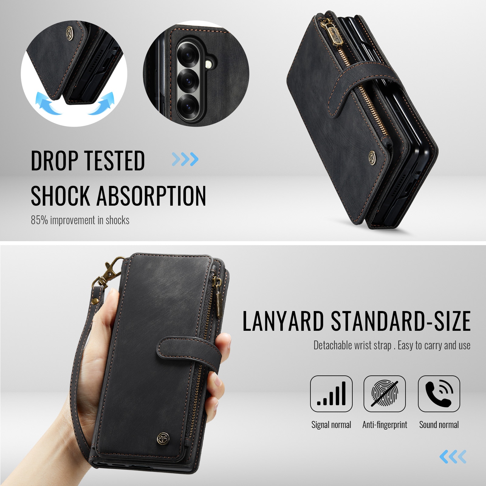 Custodie a portafoglio Zipper Samsung Galaxy Z Fold 7 nero