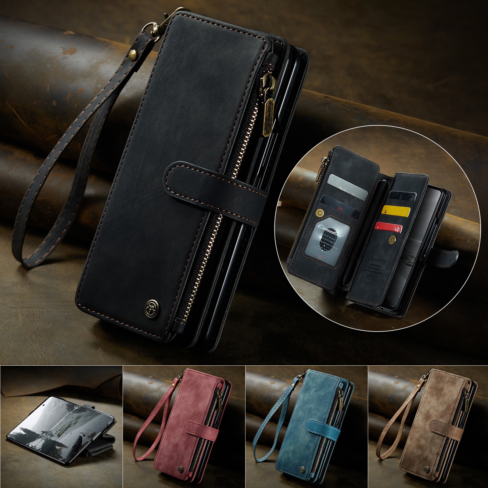 Custodie a portafoglio Zipper Samsung Galaxy Z Fold 7 nero
