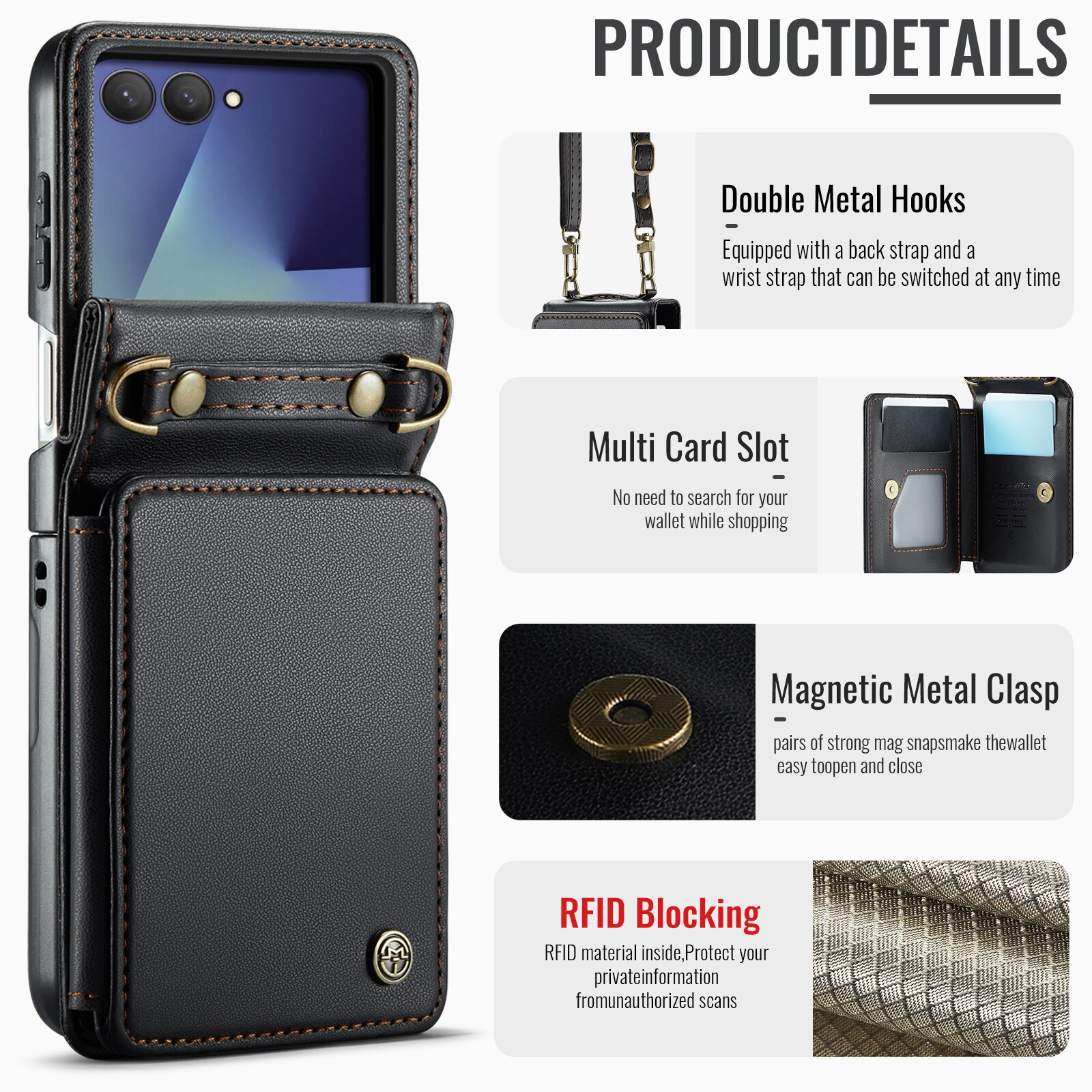 Cover con portacarte anti-RFID Samsung Galaxy Z Flip 7 Nero