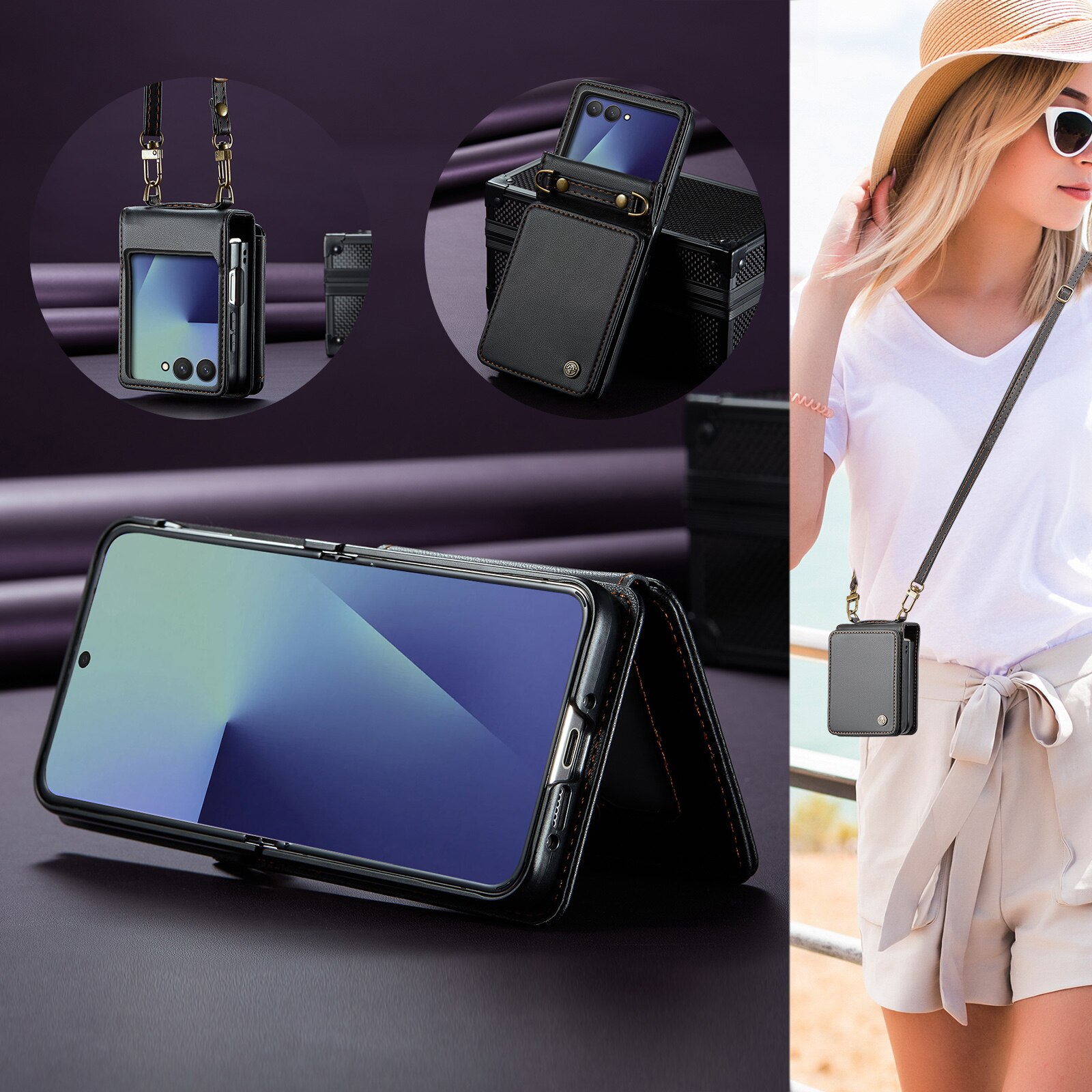 Cover con portacarte anti-RFID Samsung Galaxy Z Flip 7 Nero