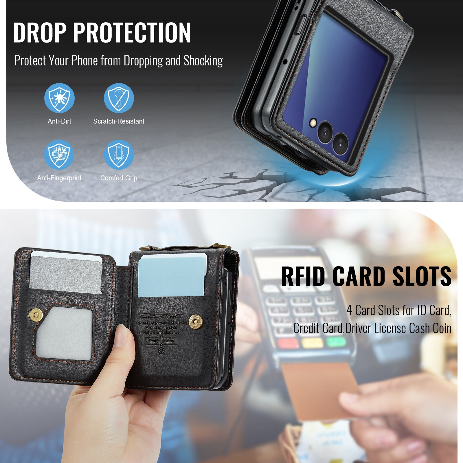 Cover con portacarte anti-RFID Samsung Galaxy Z Flip 7 Nero