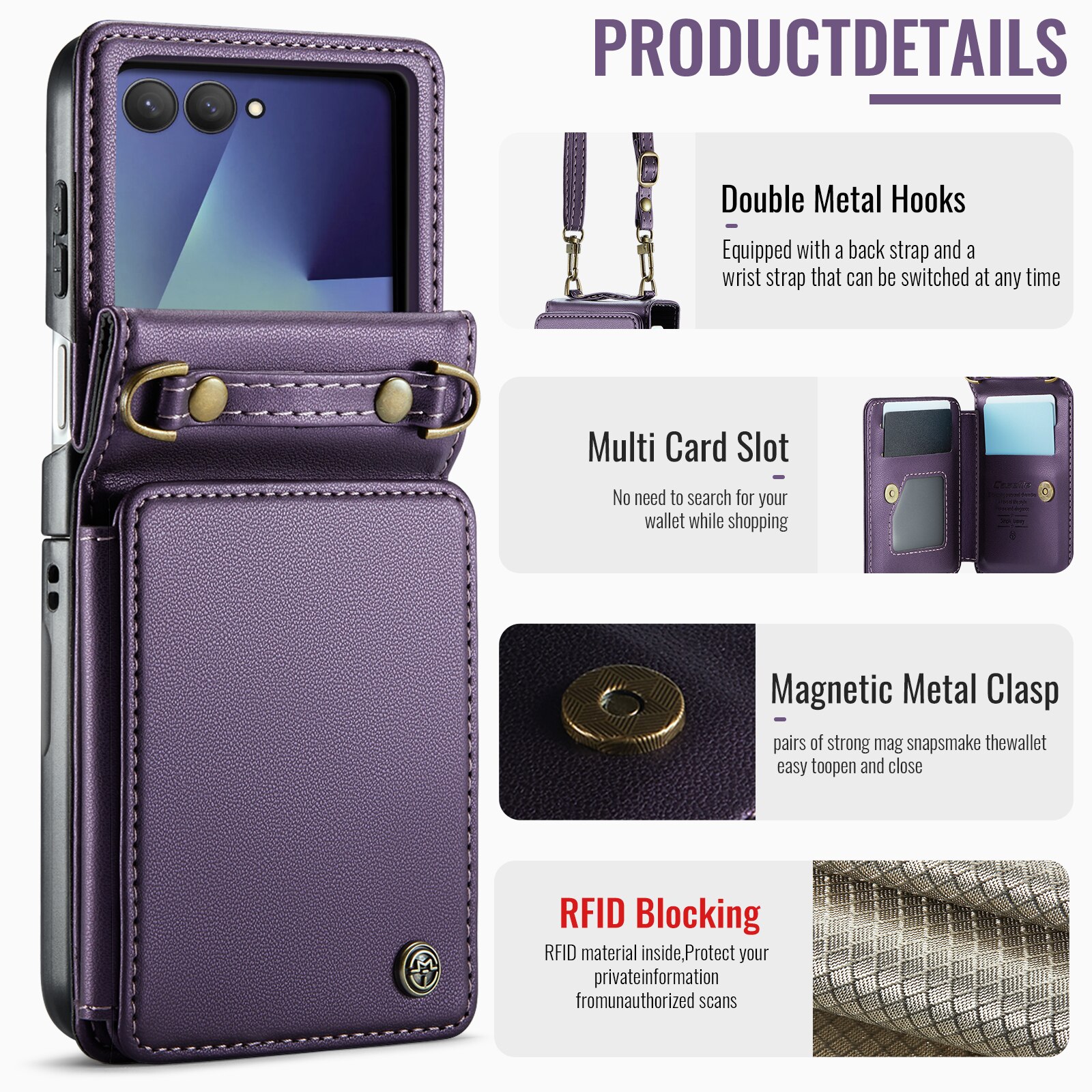 Cover con portacarte anti-RFID Samsung Galaxy Z Flip 7 Viola