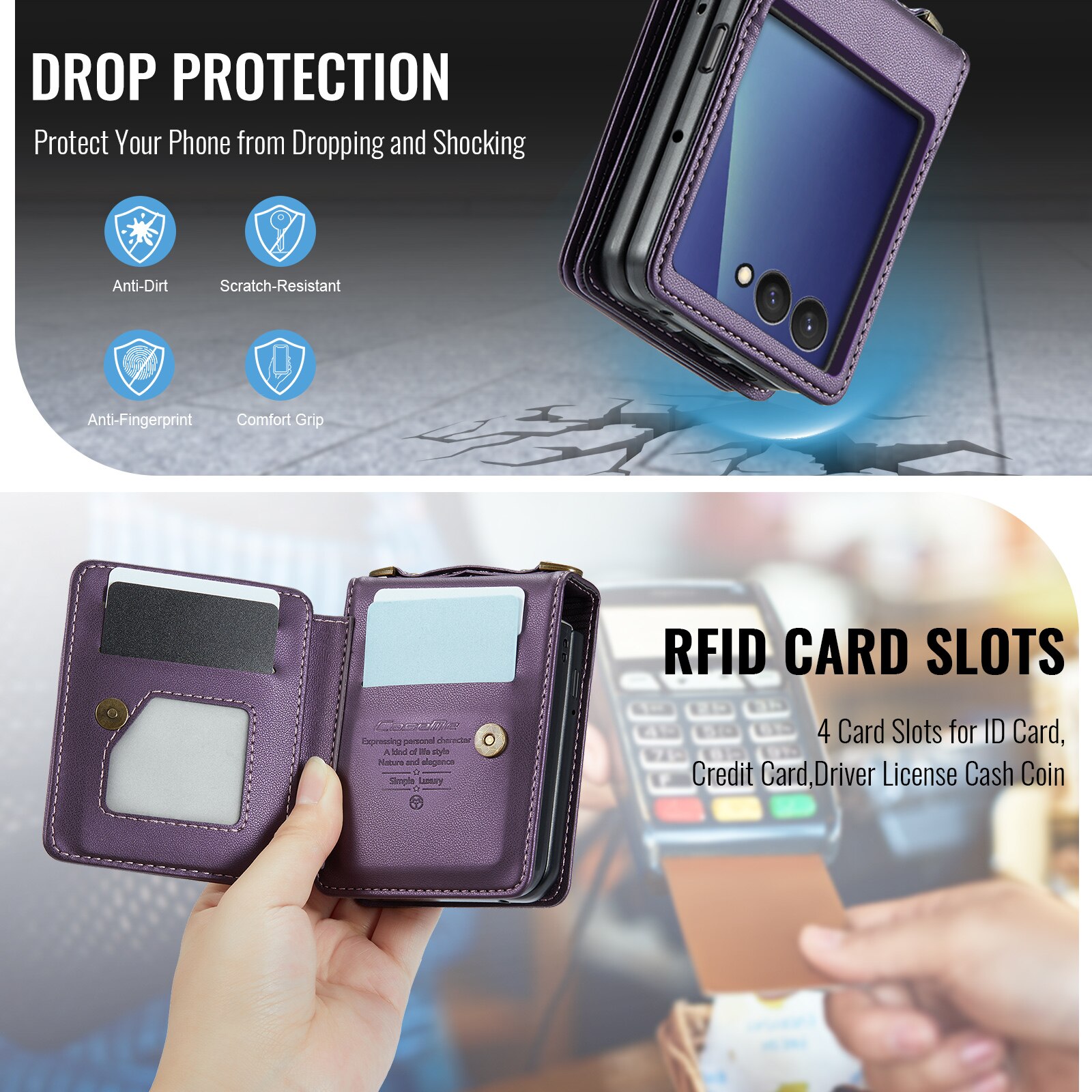 Cover con portacarte anti-RFID Samsung Galaxy Z Flip 7 Viola