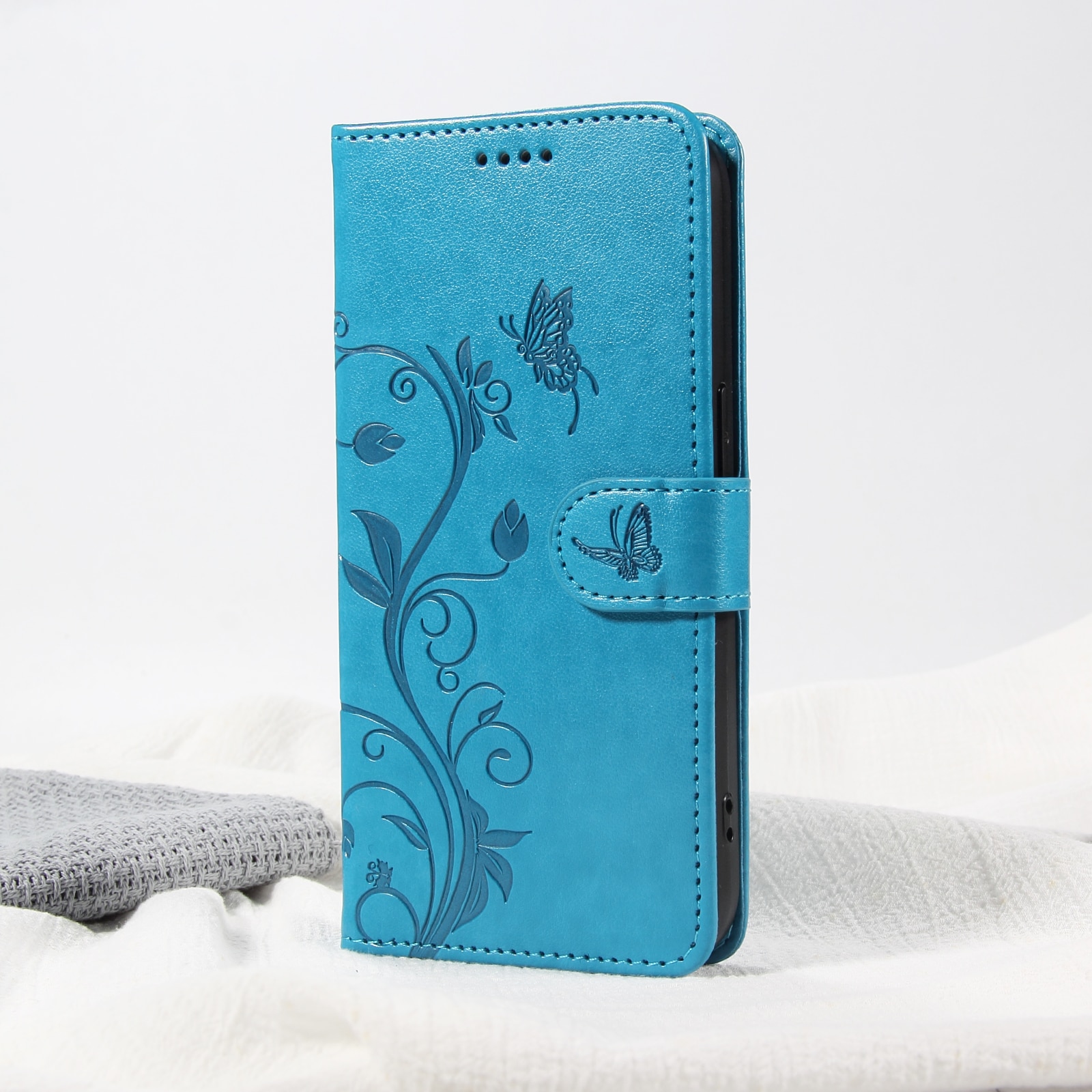 Custodia in pelle a farfalle per Oppo Reno 14 F, Blu