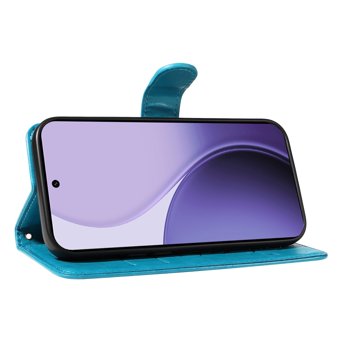 Custodia in pelle a farfalle per Oppo Reno 14 F, Blu