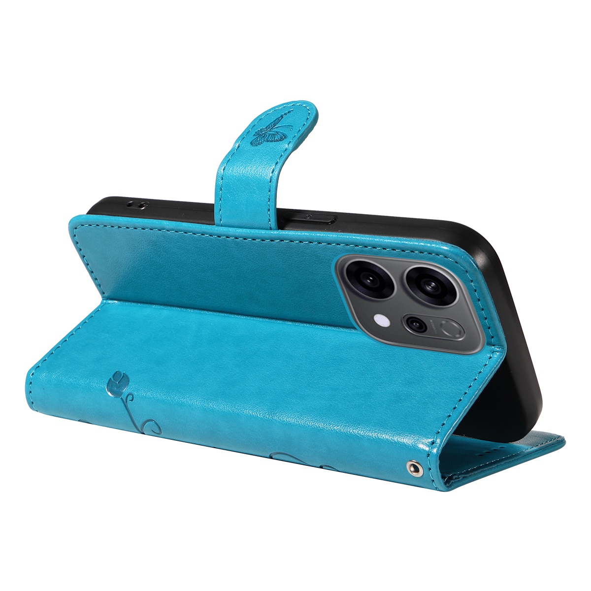 Custodia in pelle a farfalle per Oppo Reno 14 F, Blu