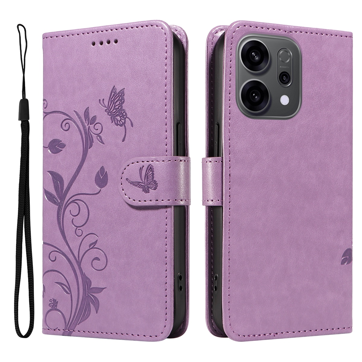 Custodia in pelle a farfalle per Oppo Reno 14, Viola