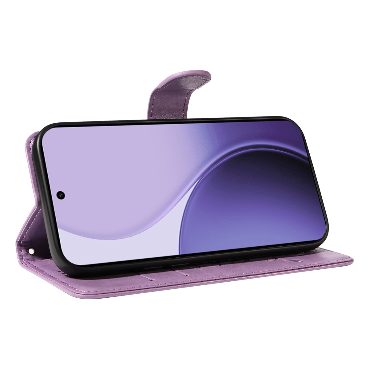 Custodia in pelle a farfalle per Oppo Reno 14, Viola