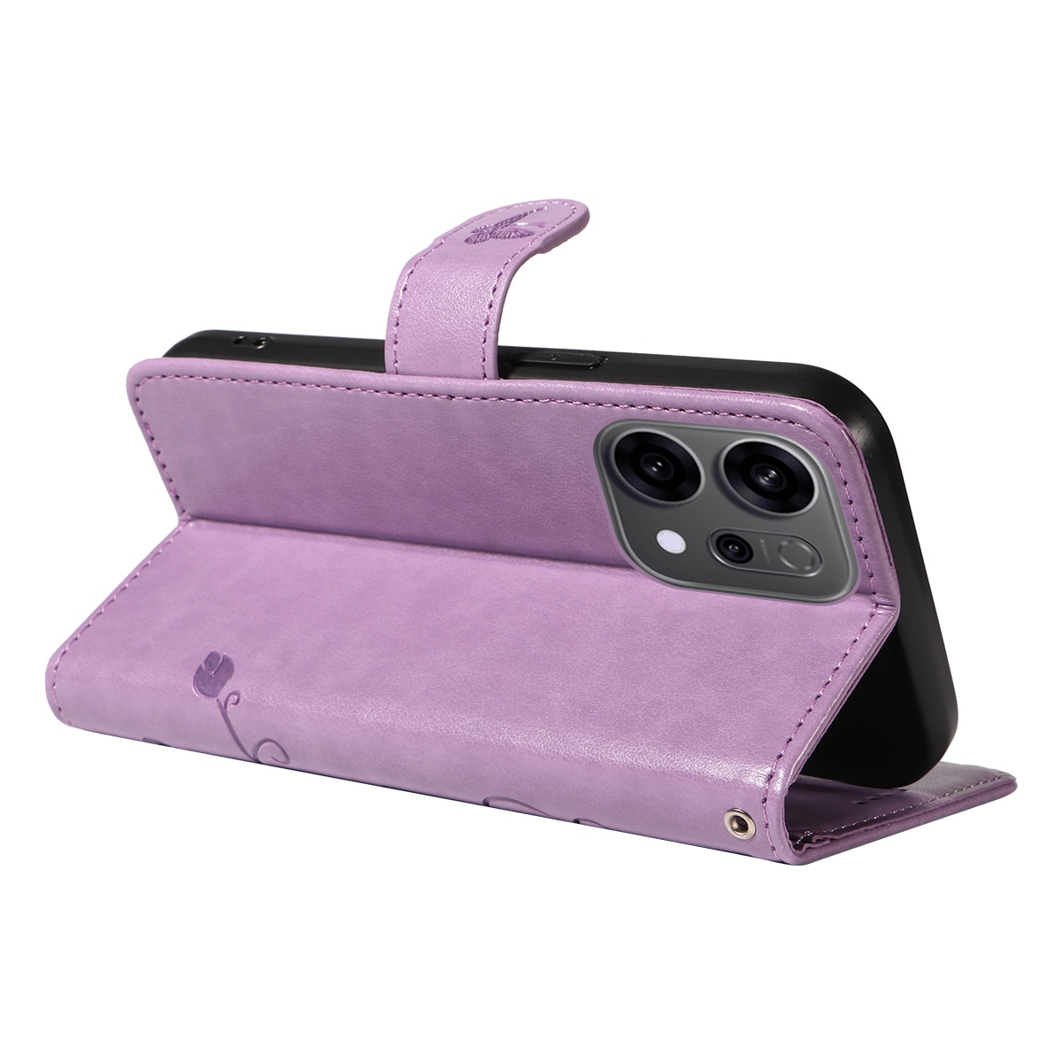 Custodia in pelle a farfalle per Oppo Reno 14, Viola