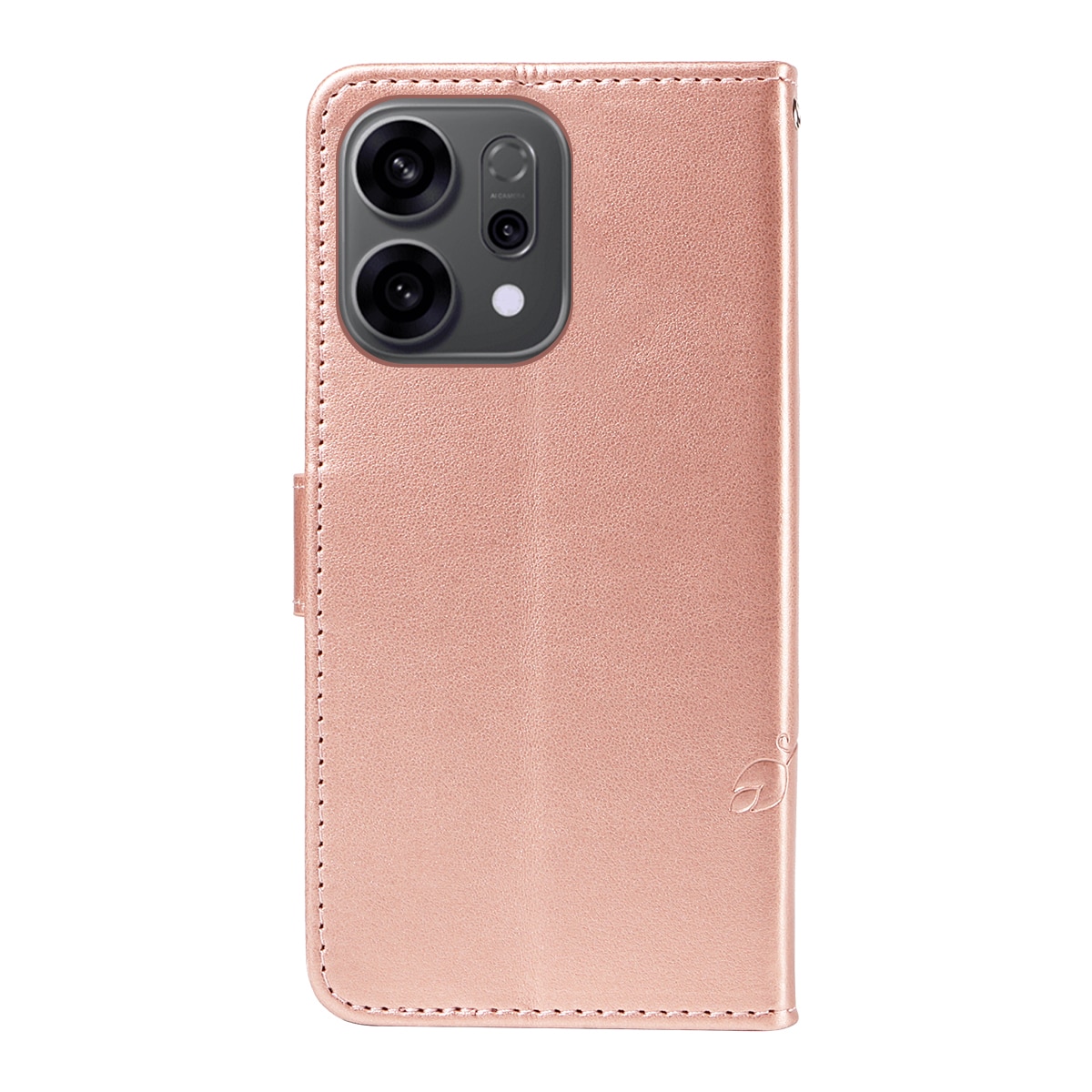 Custodia in pelle a farfalle per Oppo Reno 14 F, Oro rosa