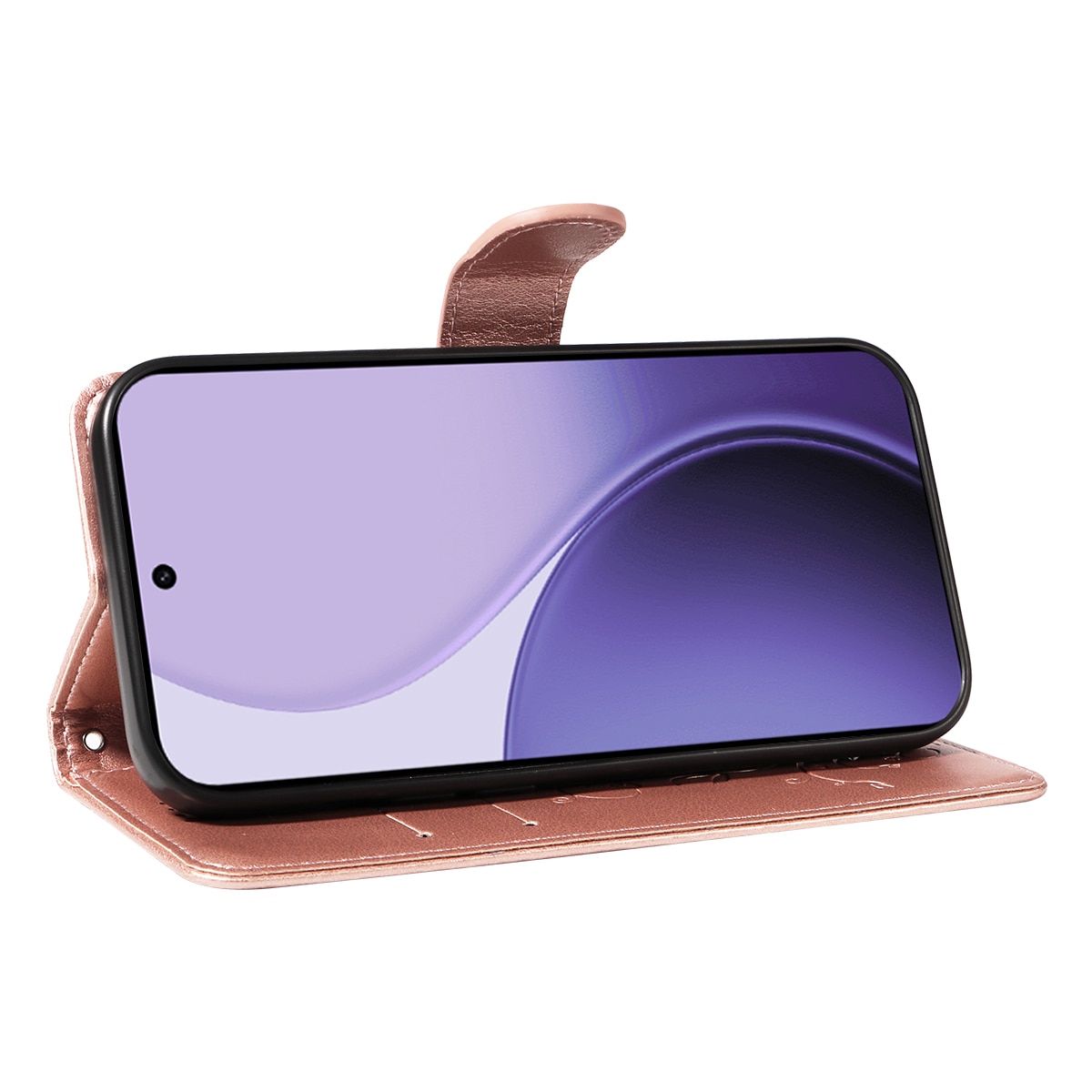 Custodia in pelle a farfalle per Oppo Reno 14 F, Oro rosa