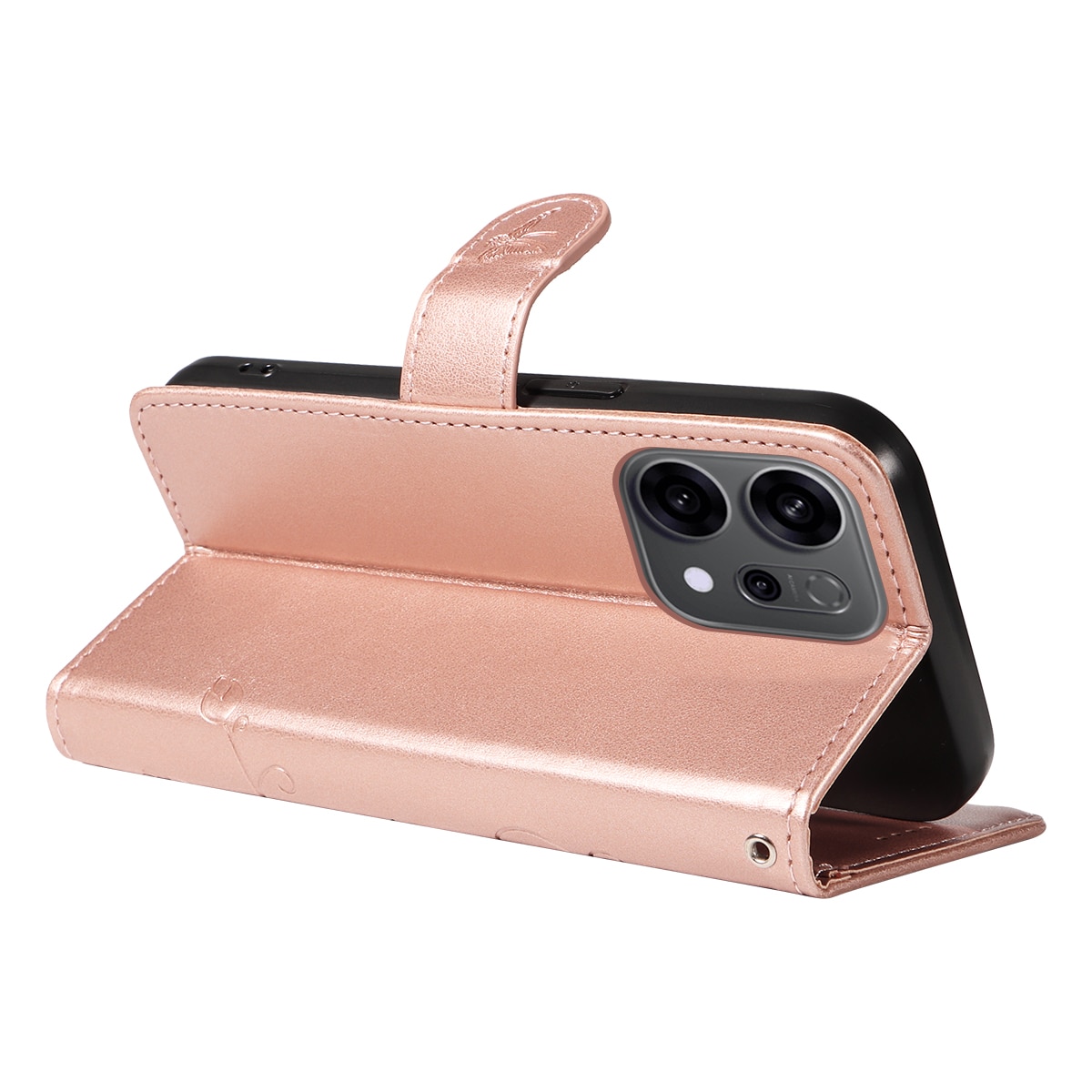 Custodia in pelle a farfalle per Oppo Reno 14 F, Oro rosa