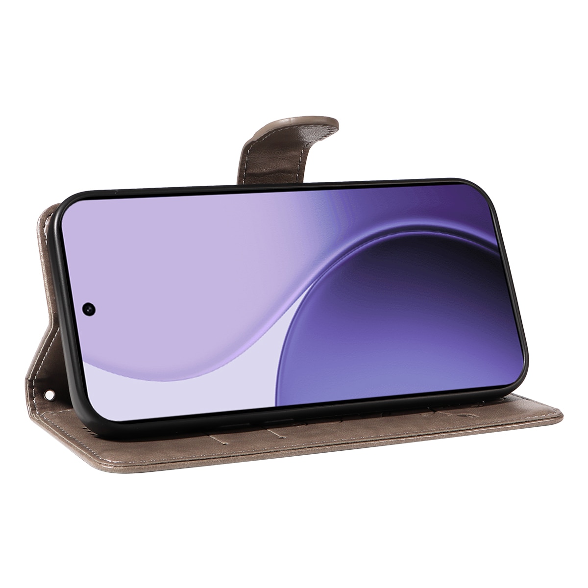 Custodia in pelle a farfalle per Oppo Reno 14 F, Grigio