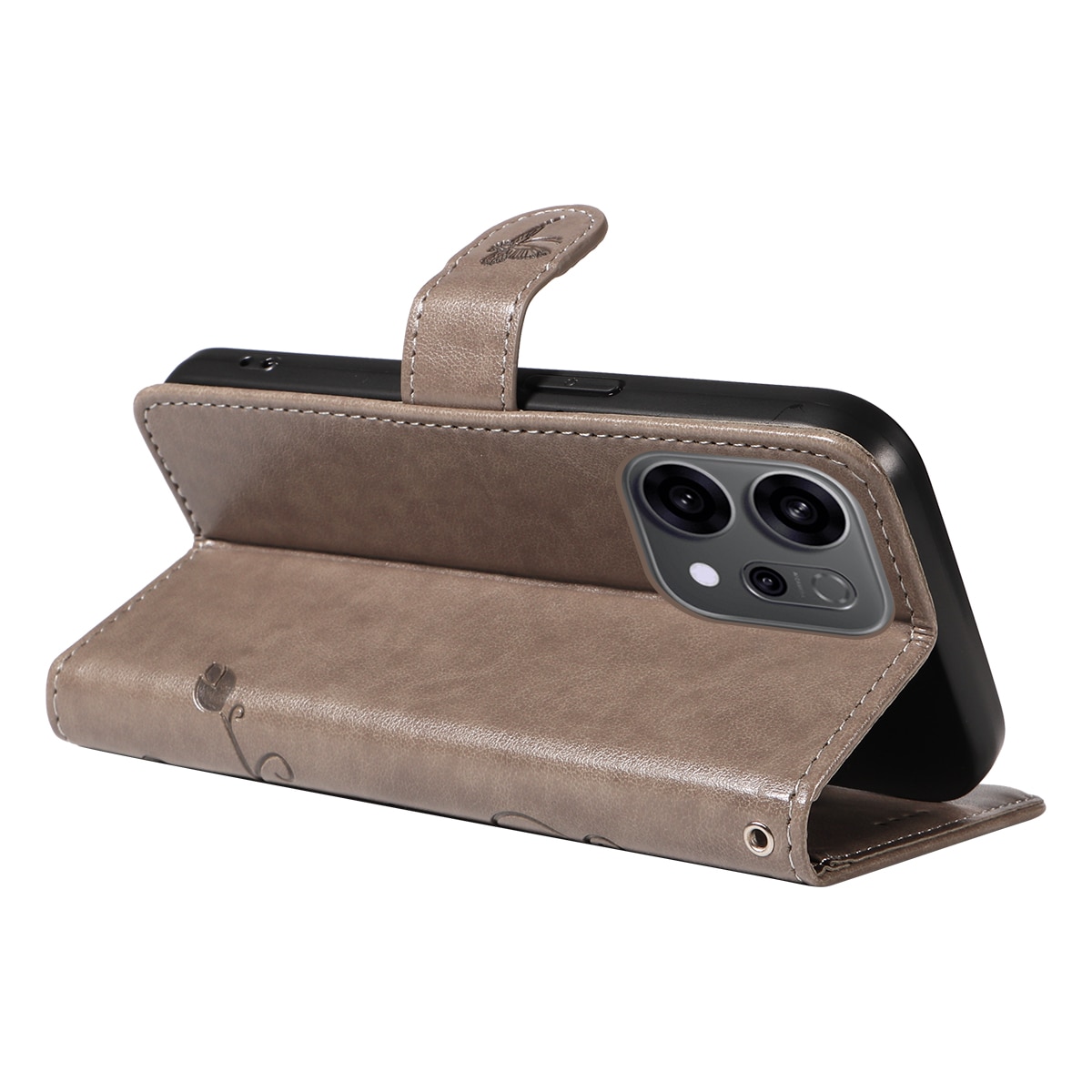 Custodia in pelle a farfalle per Oppo Reno 14 F, Grigio