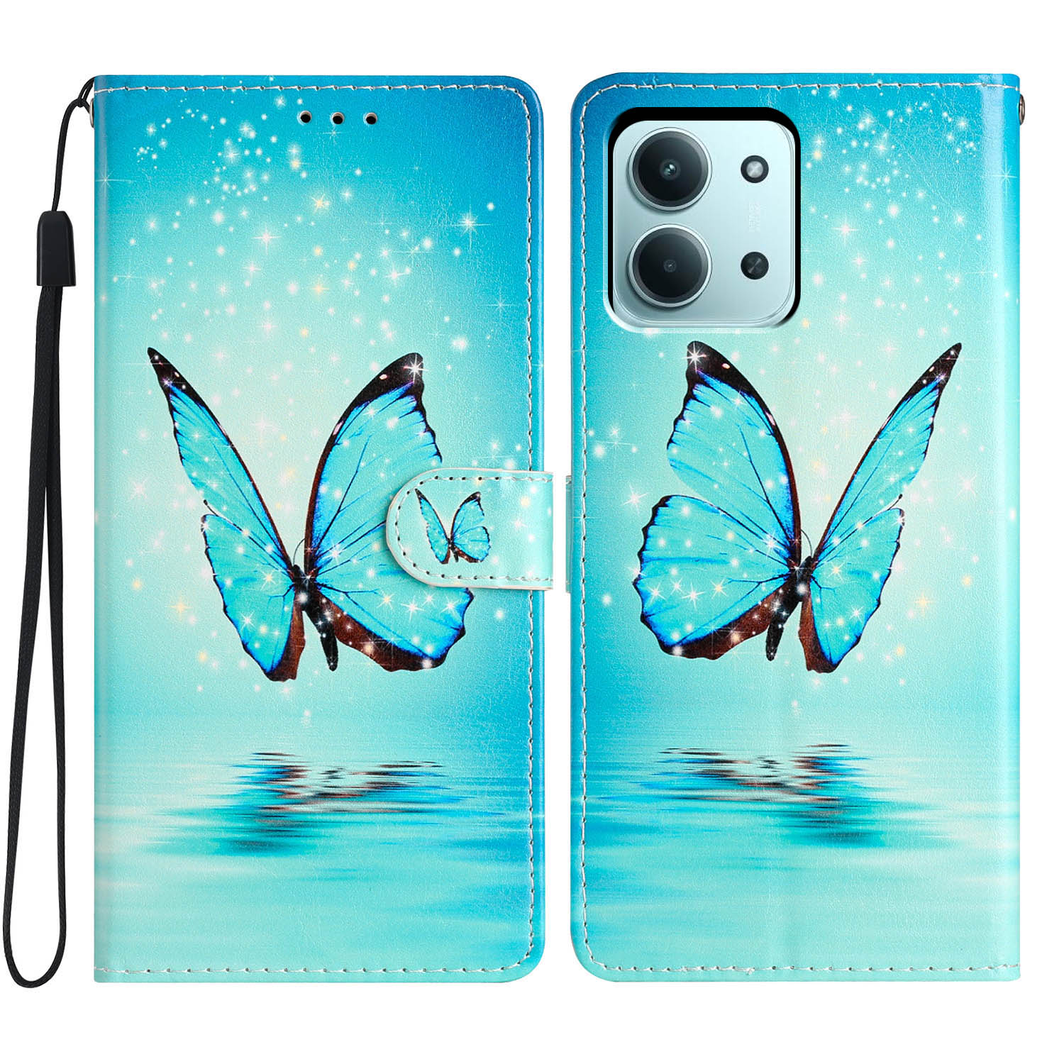 Cover portafoglio Xiaomi Redmi 15C farfalle blu