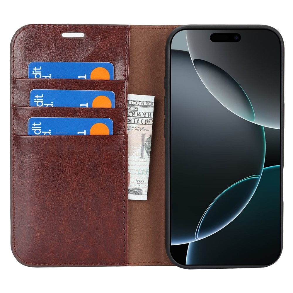 Cover Portafoglio in vera pelle iPhone 17 Marrone scuro