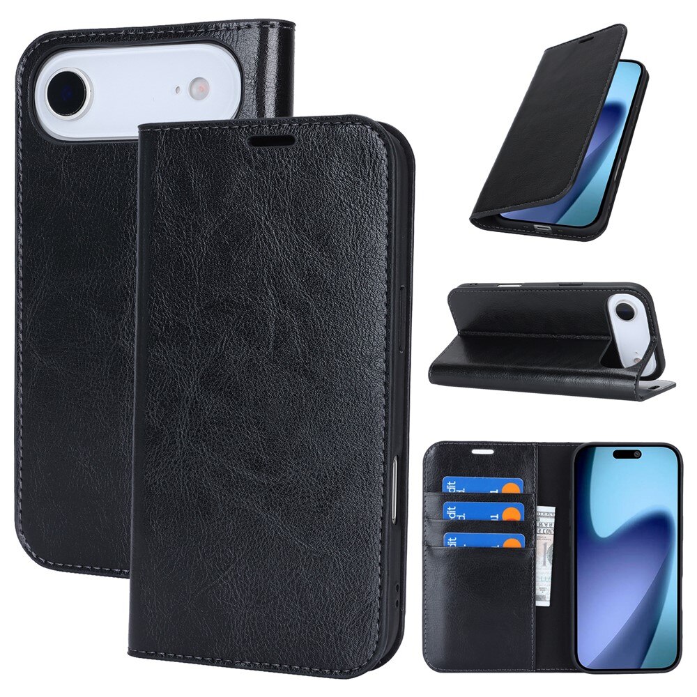 Cover Portafoglio in vera pelle iPhone 17 Air Nero