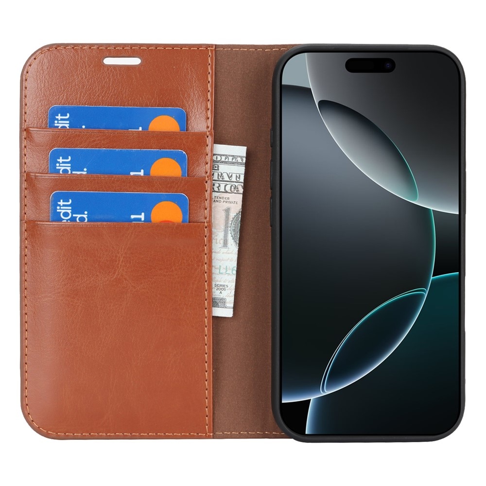 Cover Portafoglio in vera pelle iPhone 17 Pro Marrone