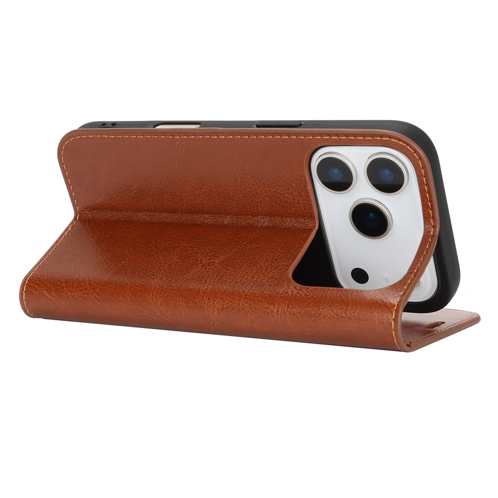 Cover Portafoglio in vera pelle iPhone 17 Pro Marrone