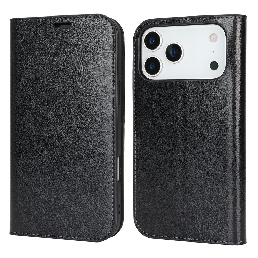 Cover Portafoglio in vera pelle iPhone 17 Pro Max Nero