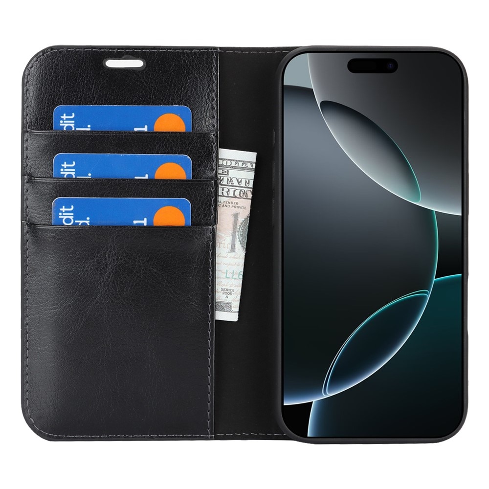 Cover Portafoglio in vera pelle iPhone 17 Pro Max Nero