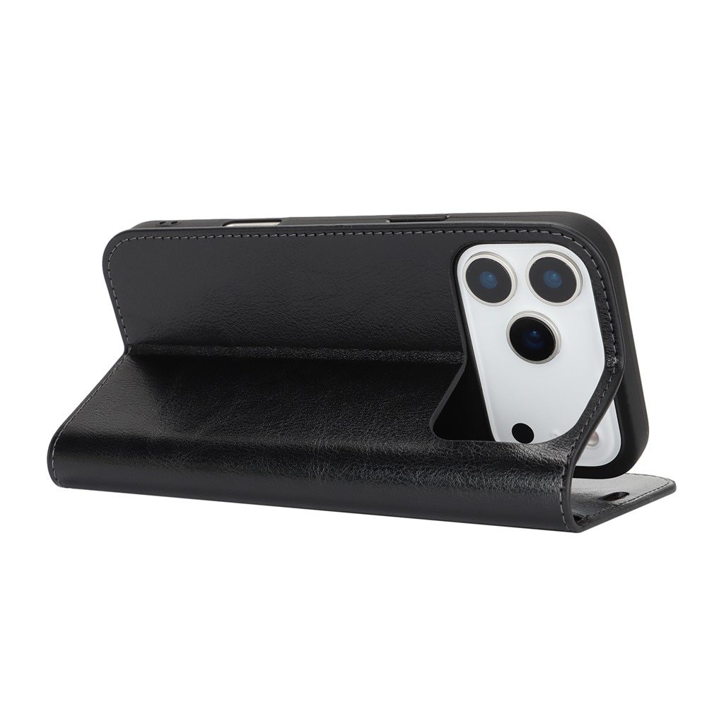 Cover Portafoglio in vera pelle iPhone 17 Pro Max Nero