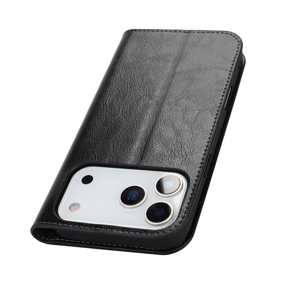 Cover Portafoglio in vera pelle iPhone 17 Pro Max Nero