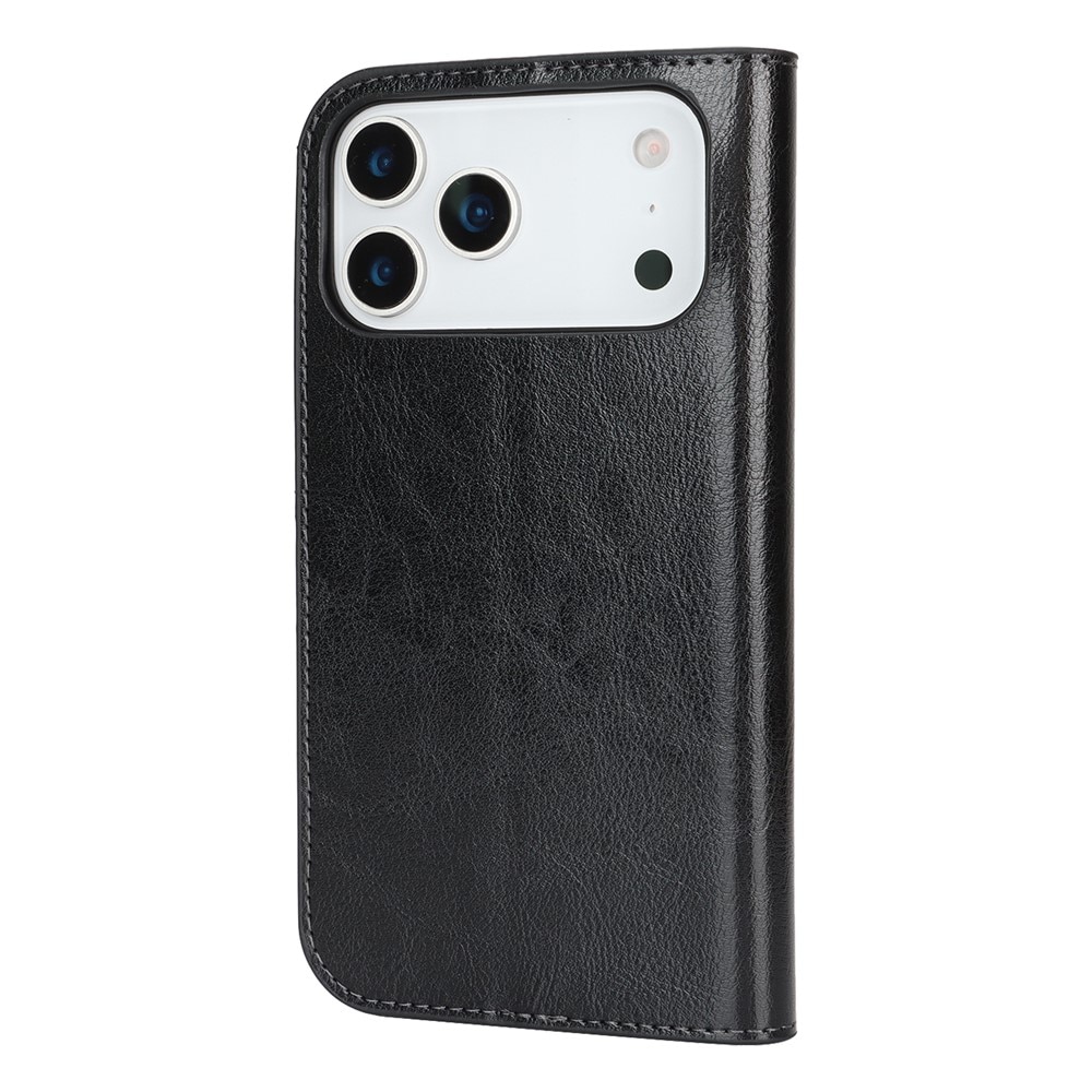 Cover Portafoglio in vera pelle iPhone 17 Pro Max Nero
