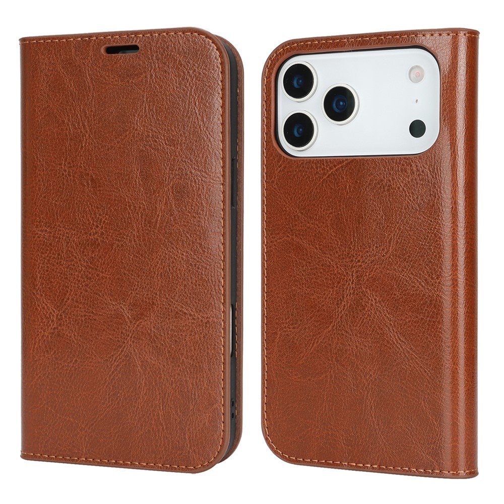 Cover Portafoglio in vera pelle iPhone 17 Pro Max Marrone