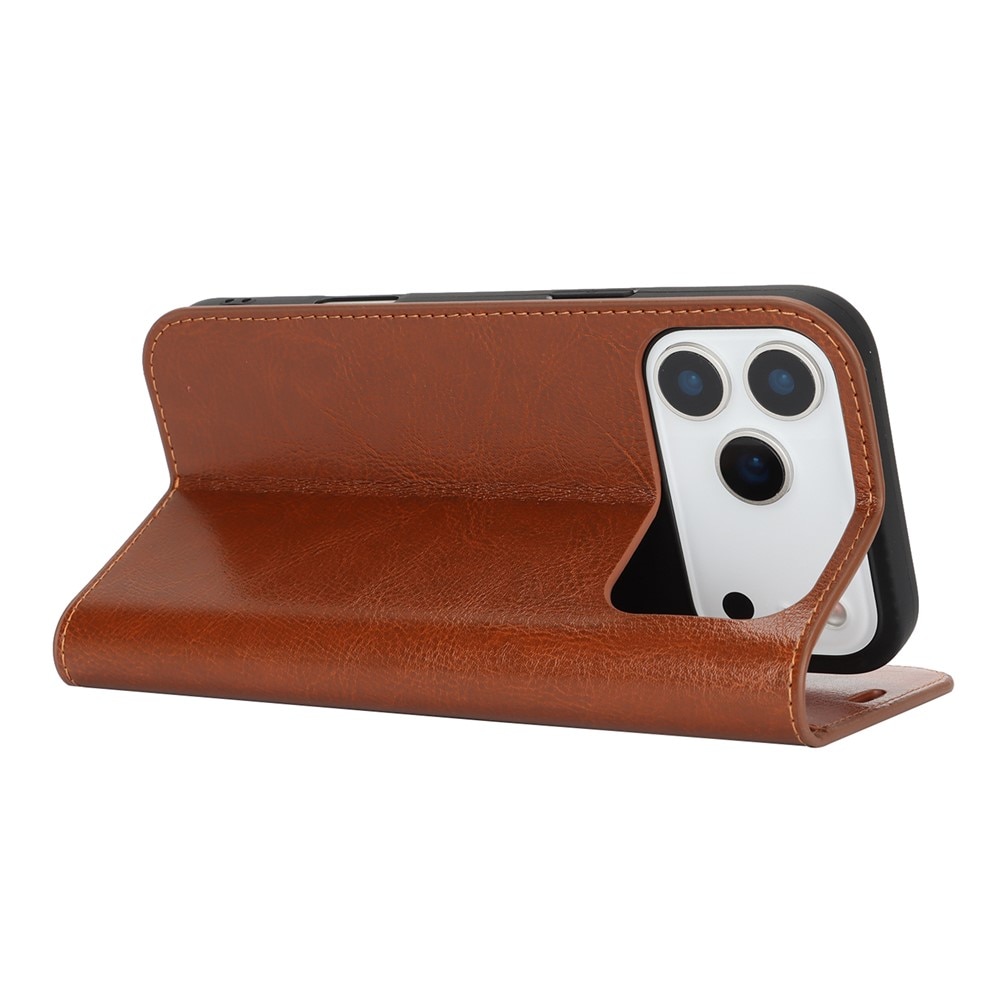 Cover Portafoglio in vera pelle iPhone 17 Pro Max Marrone