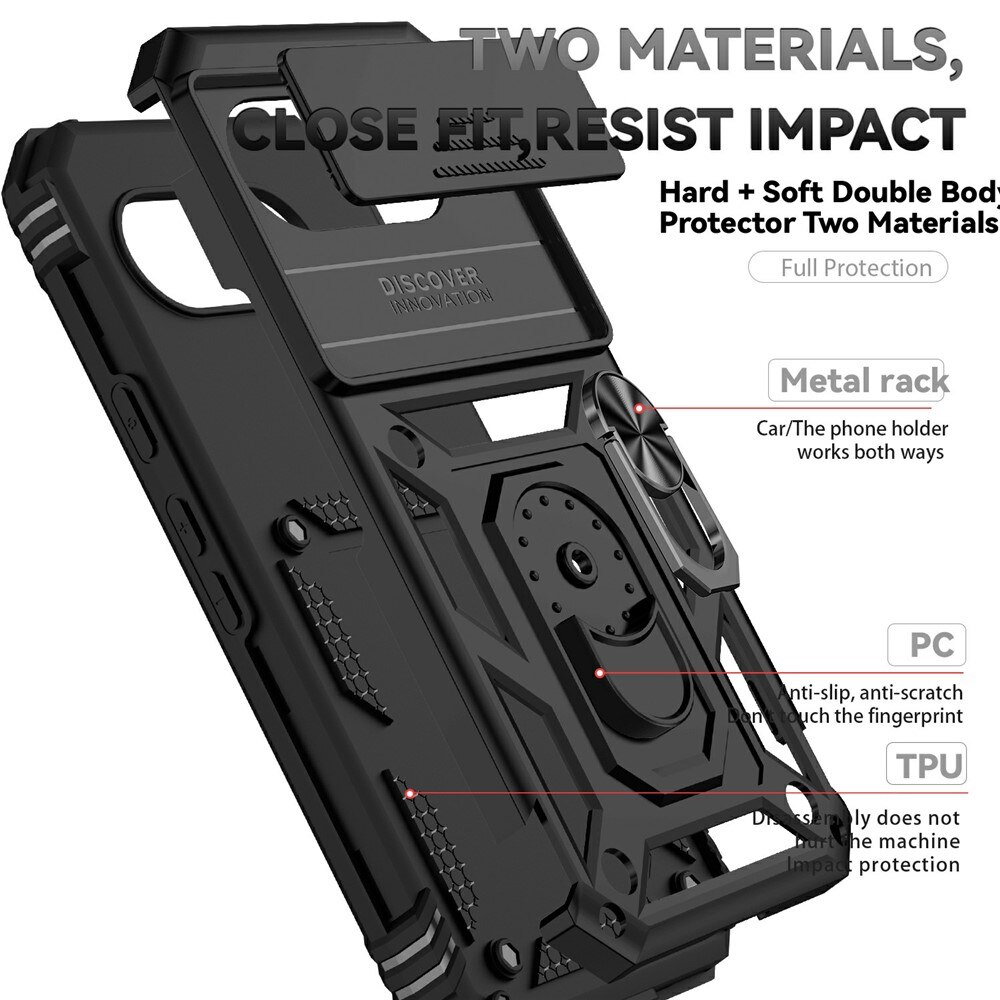Cover ibride con anello e protezione fotocamera Google Pixel 9a Nero