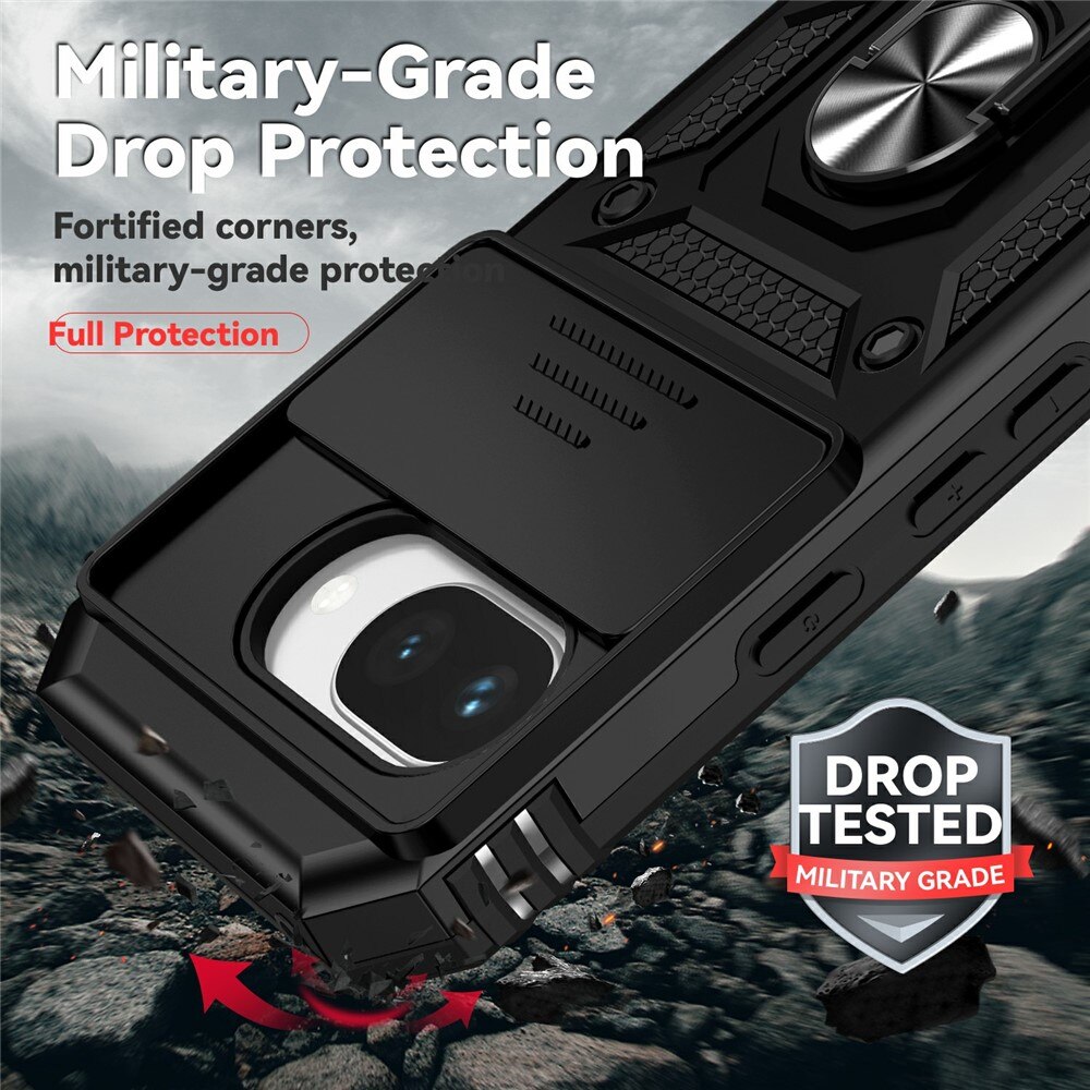 Cover ibride con anello e protezione fotocamera Google Pixel 9a Nero