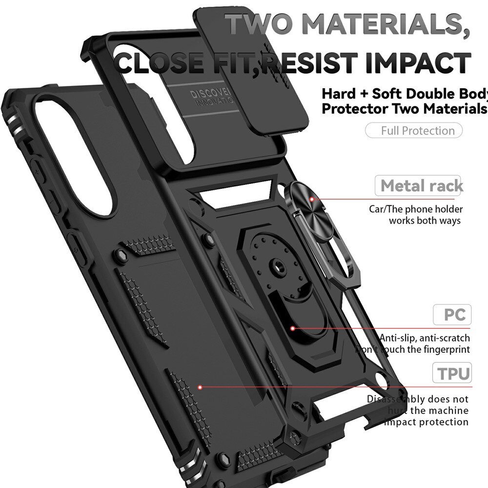Cover ibride con anello e protezione fotocamera Samsung Galaxy S25 Edge Nero