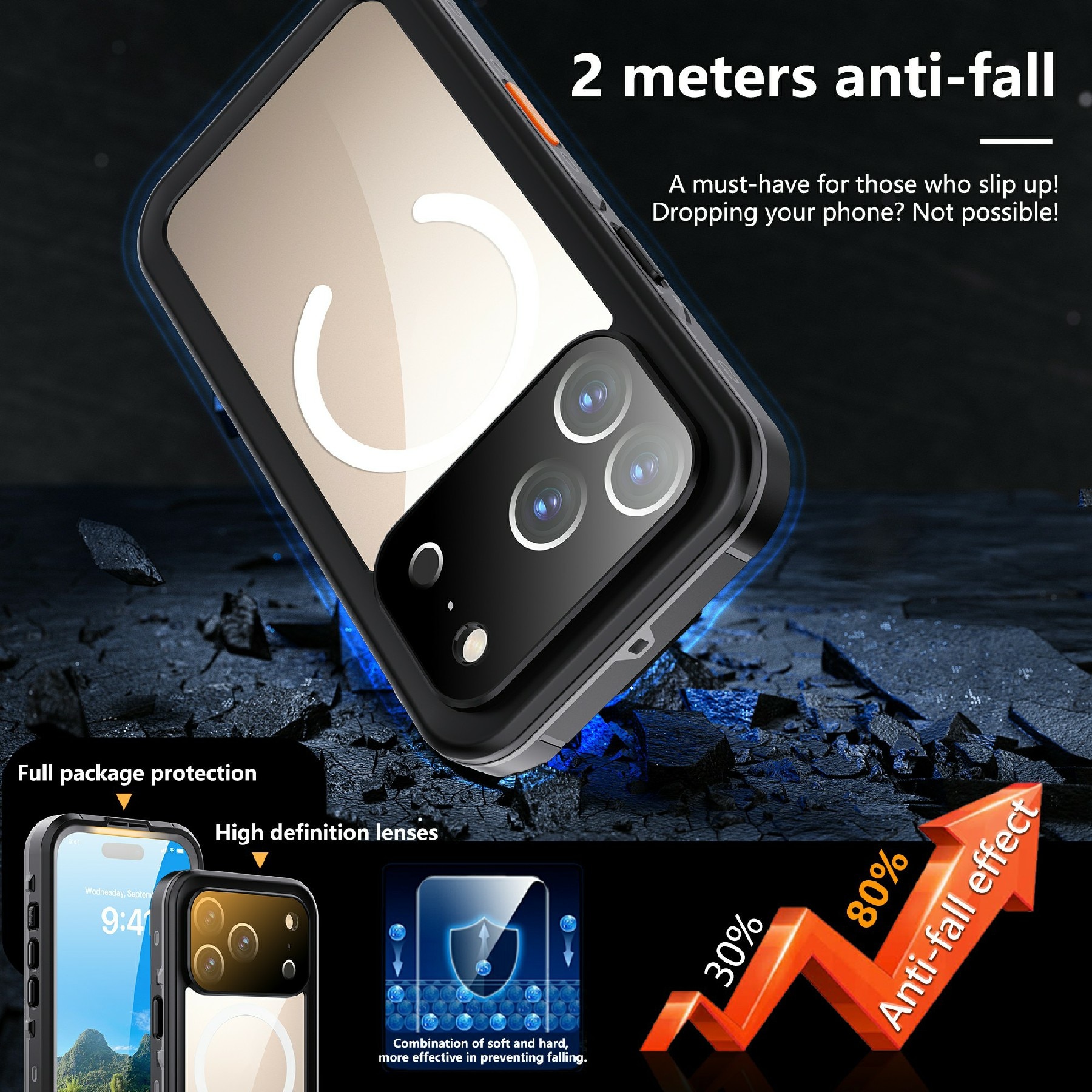 Cover ibrida impermeabile iPhone 17 Pro trasparente