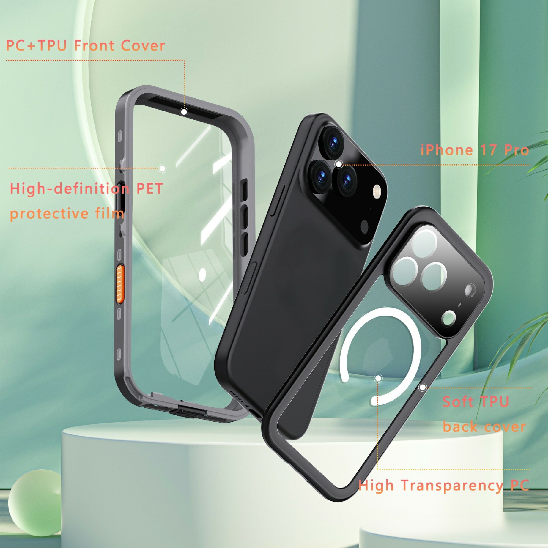 Cover ibrida impermeabile iPhone 17 Pro trasparente