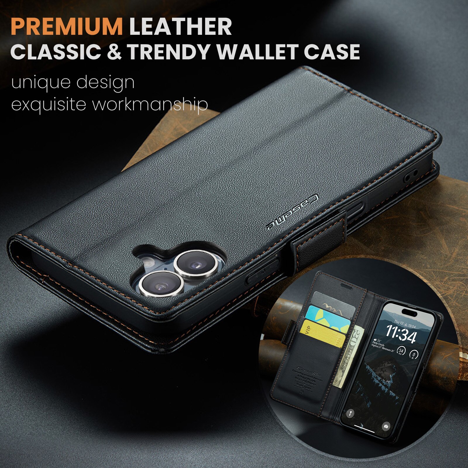 Custodie a portafoglio sottili anti-RFID iPhone 17 Nero