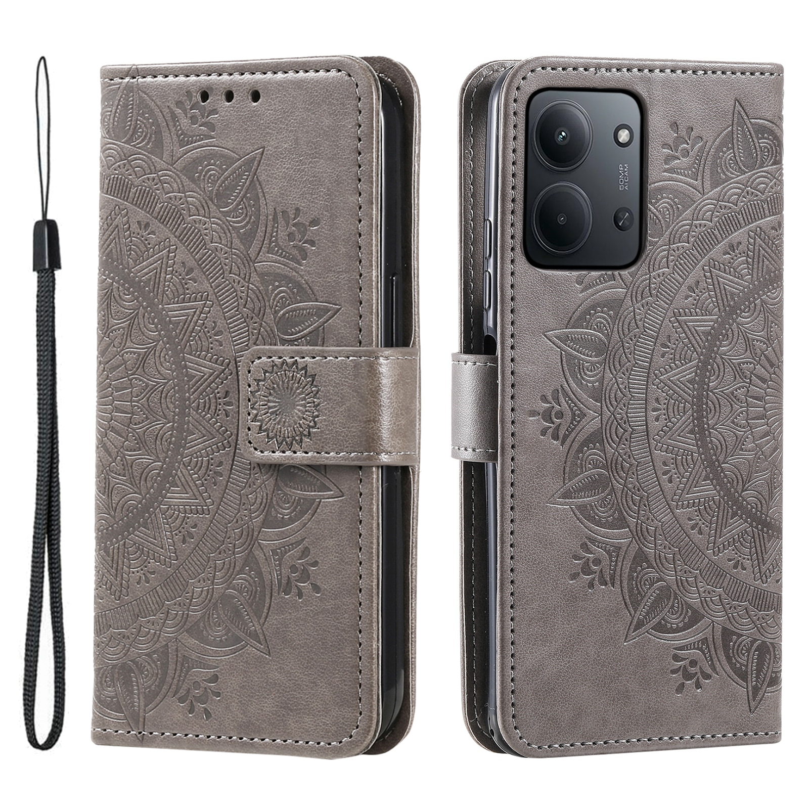 Custodia in pelle Mandala Xiaomi Redmi 15C Grigio